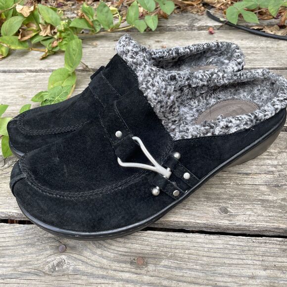 Klogs Slip Resistant Non Marking Slip on Suede Clog 11 M Womens Black Buckle - Picture 1 of 13